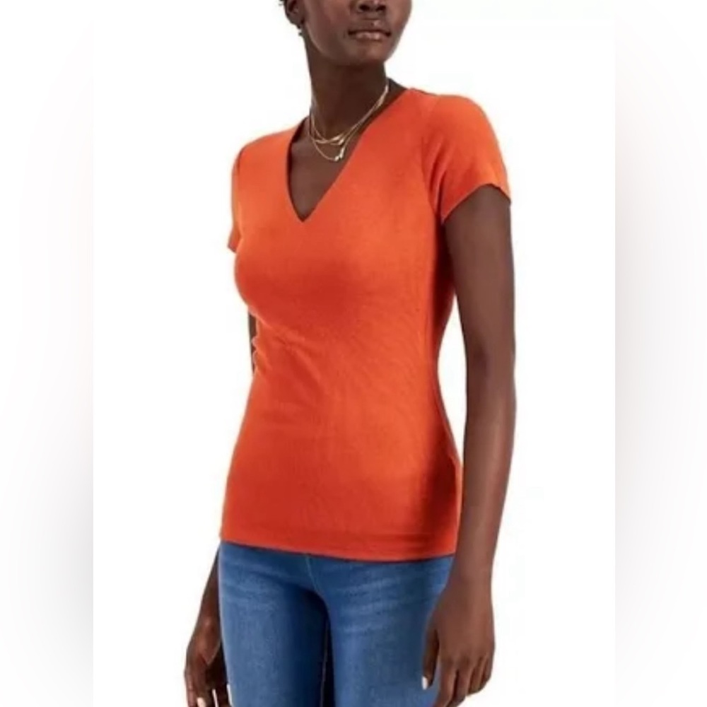 NWT 0X INC International Concepts V Neck Rib Top
